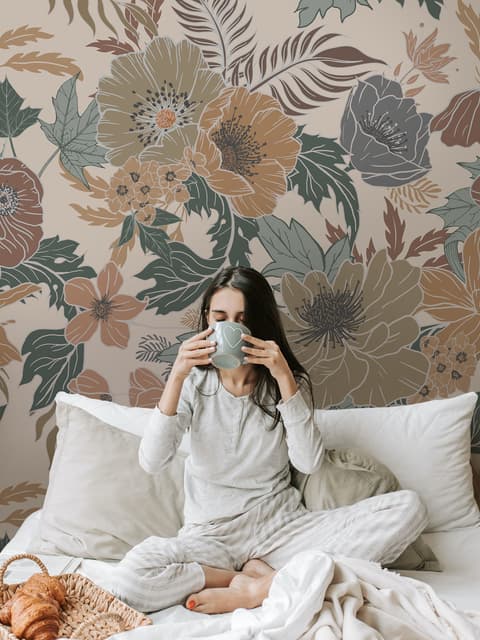 Bohemian Style Anemone Floral Bouquet Wallpaper Mural