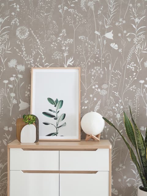 Bohemian Style Neutral Color Wild Flowers Art Wallpaper Mural