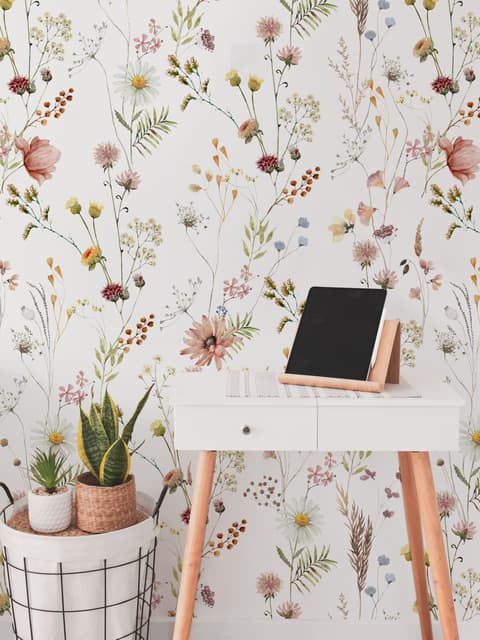 Watercolor Soft Wild Flowers Wallpaper Mural