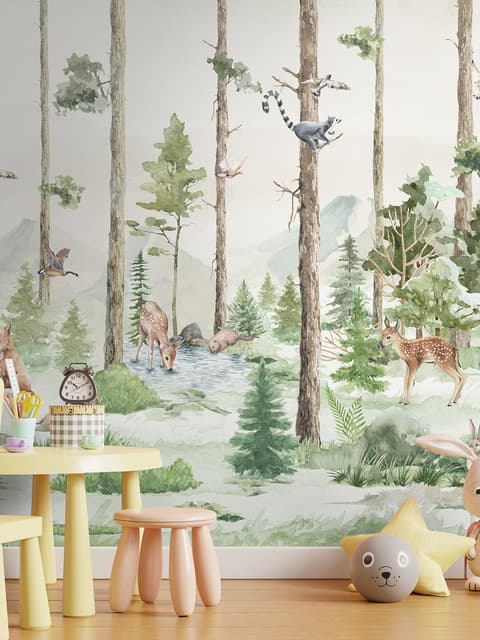 Kids Forest Animals in the Jungle Wallpaper Mural