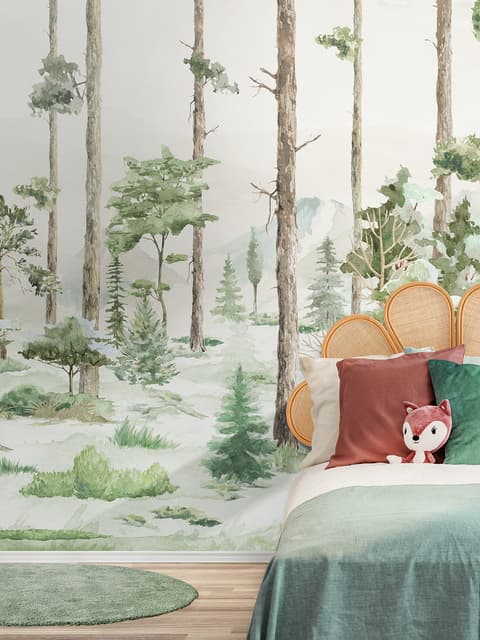 Fototapete Aquarell Wald Bäume für Kinder