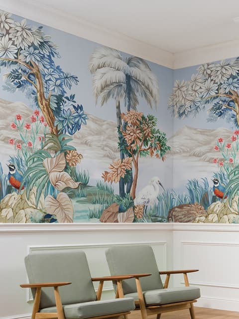 Art Painting Colorful Landscape with Heron Birds Wallpaper Mural
