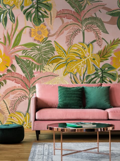 Watercolor Colorful Summer Tropical Leaf Wallpaper Mural