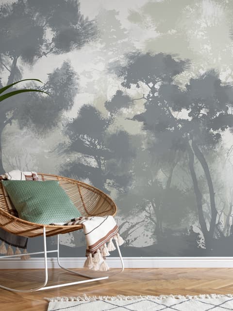 Monochrome Forest Silhouette Landscape Wallpaper Mural