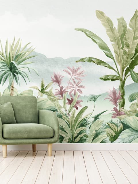 Papier peint paysage de forêt tropicale et bananiers