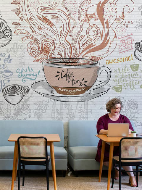 Vintage Coffee Cup Wallpaper Mural For Cafe and Restaurant