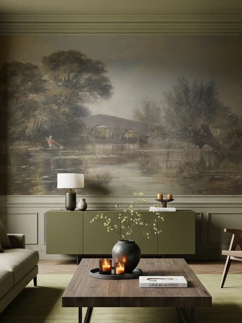 Rustic Riverside Landscape Wallpaper Mural
