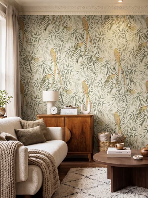 Watercolor Tropical Bird Garden Wallpaper Mural