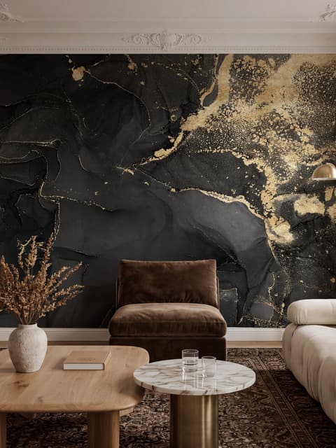 Dark Marble with Gold Faux  Wallpaper Mural
