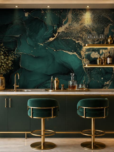 Modern Dark Abstract Veined Marble Wallpaper Mural