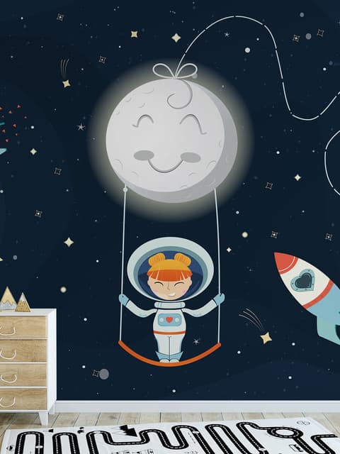 Astronaut Girls in the Space Ship Wallpaper Mural