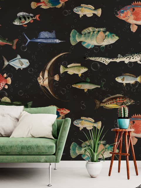 Vintage Ocean Fish Art Wallpaper Mural