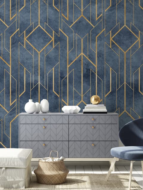 Rhombus Geometric Lines Art Deco Wallpaper Mural