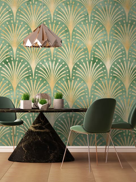 Modern Eau De Nil Art Deco Gold Lines Wallpaper Mural