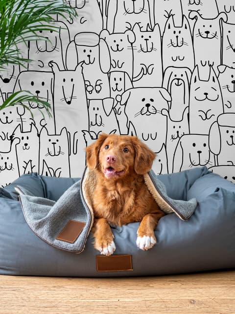 Papier peint panoramique motif visages de chiens mignons pour enfants
