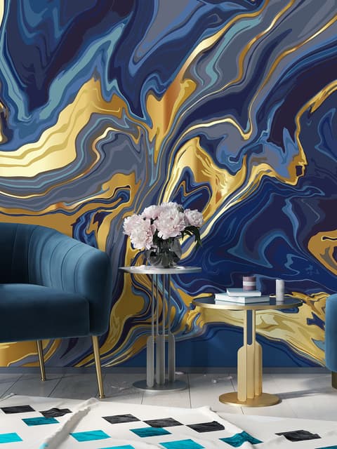 Liquid Abstract Marble Art Blue Gradient Wallpaper Mural