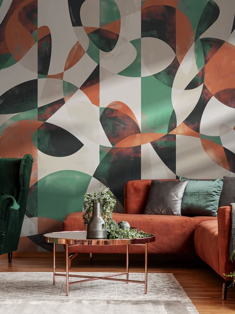 Modern Abstract Art with Retro Colorful Geometric Wallpaper Mural