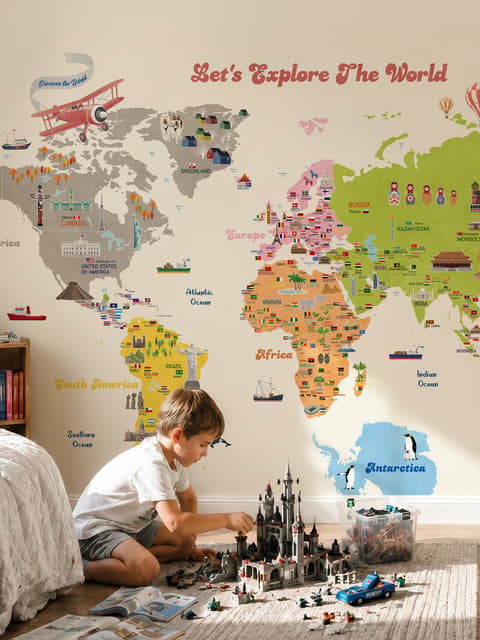 Kids Colorful Educational World Map Wallpaper