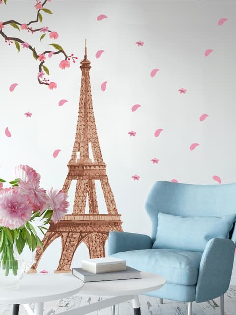 Paris Eiffel Tower with Cherry Blossom Wall Decal Sticker