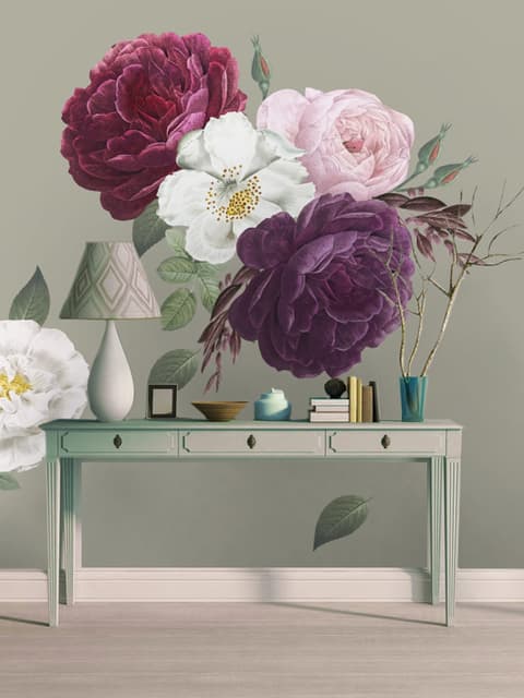 Colorful Peony and White Daisy Floral Bouqets Wall Decal Sticker