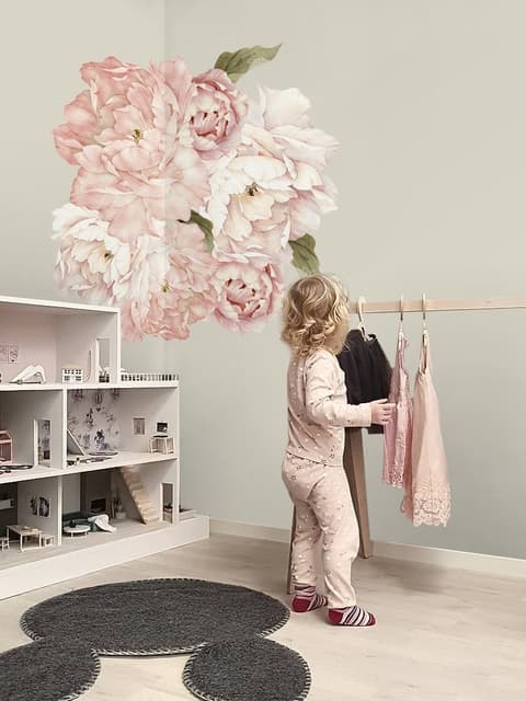 Pink Peony Floral Bouqets with Green Leaves Wall Decal Sticker