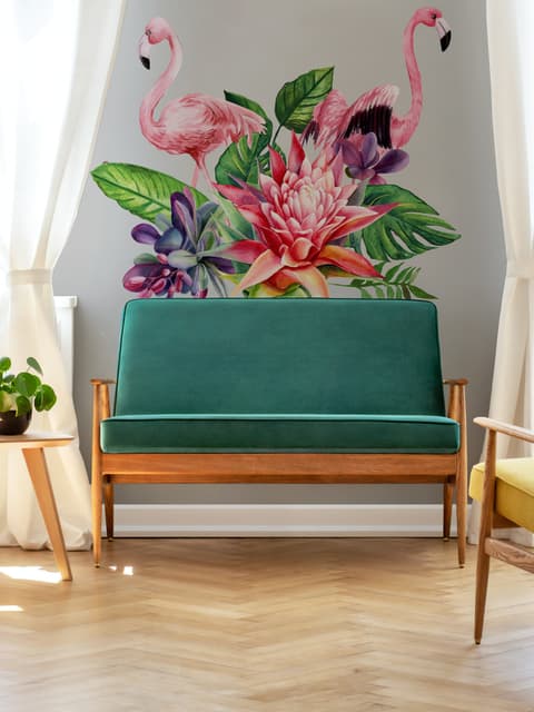 Tropical Protea Floral with Flamingo Wall Decal Sticker