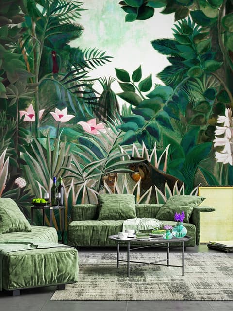 Papier peint paysage peinture forêt exotique