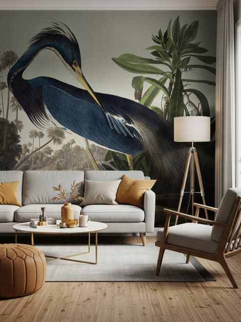 Tropical Landscape Blue Heron Wallpaper Mural