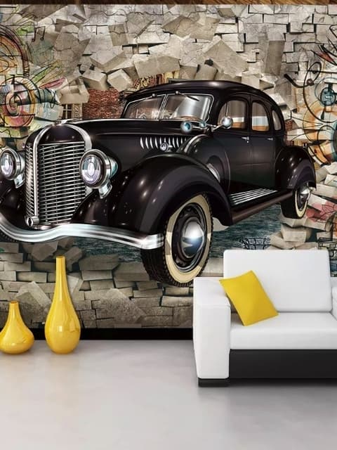 Retro Classic Car with Graffiti Wallpaper Mural