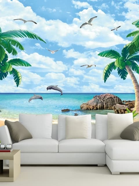 Sea Landscape and Palm Tree Wallpaper Mural