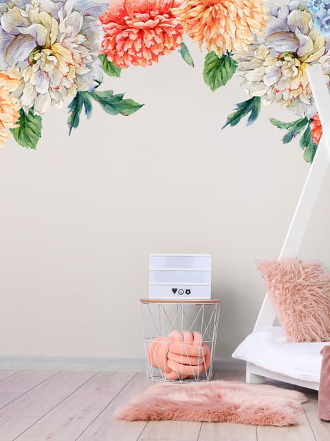 Orange Pfingstrose Blumen Wandtattoo