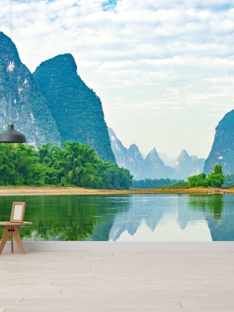 Forest Lake Landscape with Mountains Wallpaper Mural