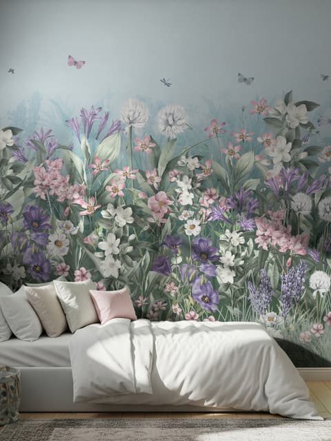 Soft Blooming Floral Meadow  Kids Wallpaper