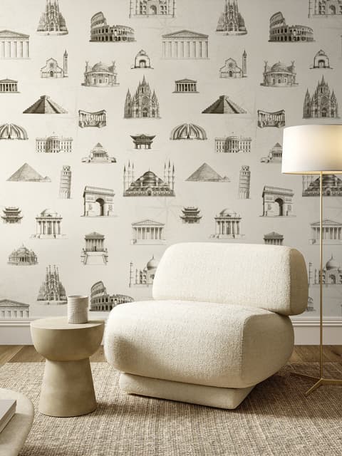 Vintage World Architecture Sketch Wallpaper Mural