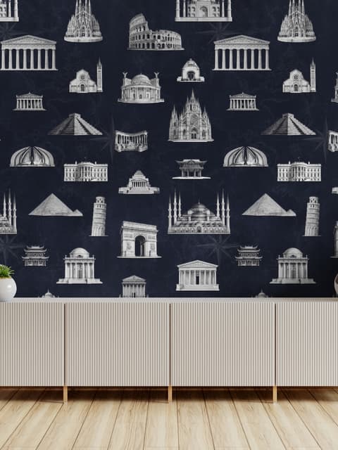 Vintage World Architecture Sketch Wallpaper Mural