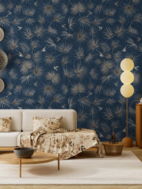 Tropical Palm Leaf and Birds Wallpaper Mural