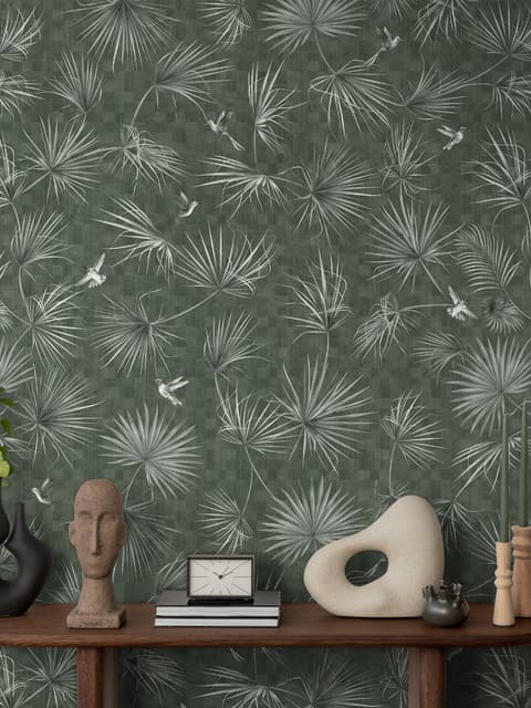 Tropical Palm Leaf and Birds Wallpaper Mural