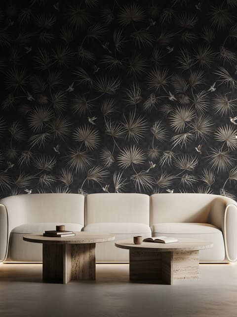 Tropical Palm Leaf and Birds Wallpaper Mural