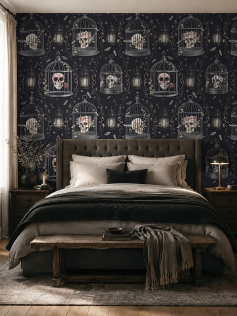 Dark Romantic  Gothic Skull Cage Wallpaper Mural 