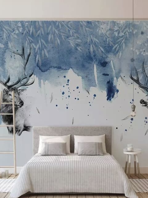 Papier peint paysage de neige avec cerfs à cornes