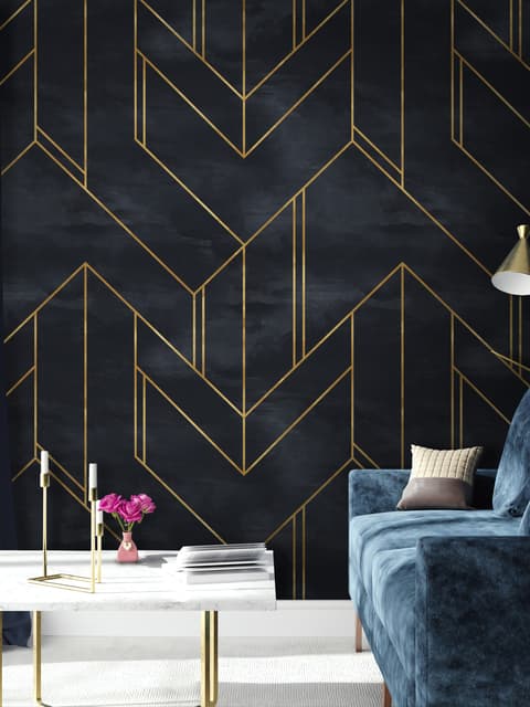 Art Deco with Gold Faux Lines Geometric Art Deco Wallpaper Mural