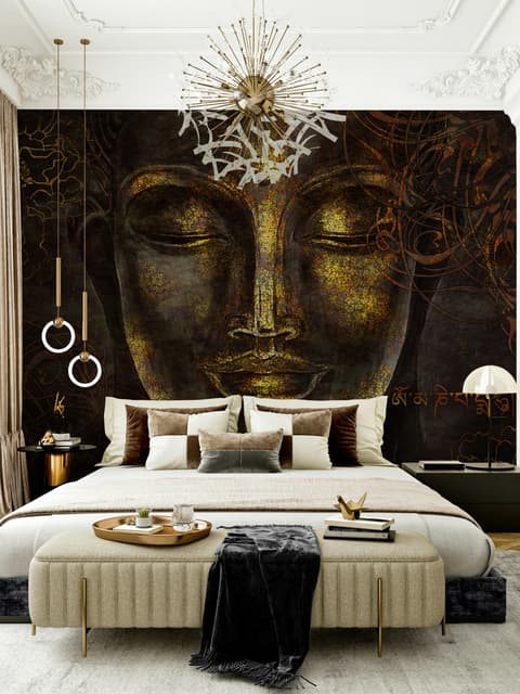Papier peint bouddha art bouddhiste style or 3D