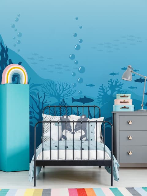 Papier peint panoramique des enfants sur les eaux souterraines et les poissons