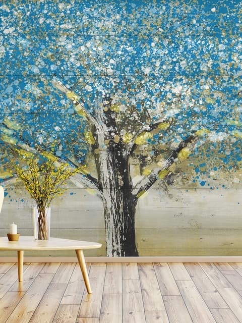  Papier peint panoramique style aquarelle arbre bleu 