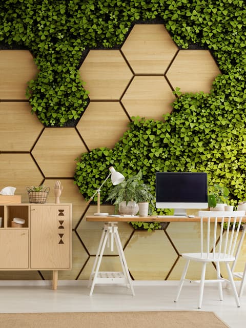 Hexagon Honeycomb Pattern and Fresh Grass Wallpaper Mural
