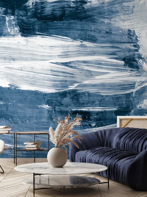 Blue and White Brush Painting Wallpaper Mural
