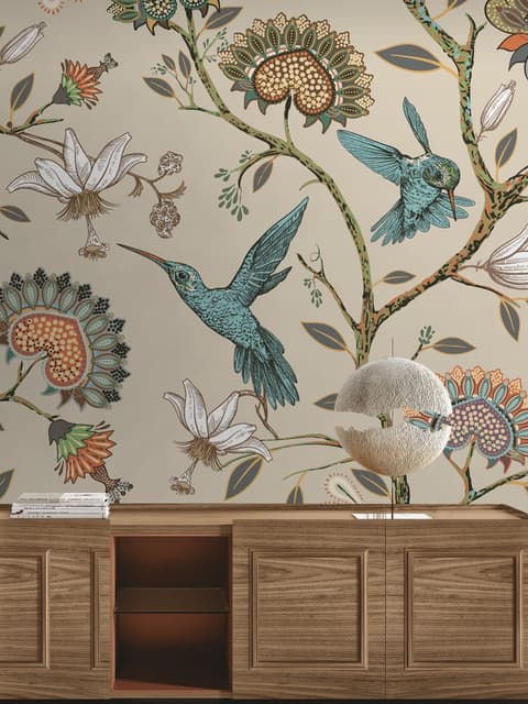 Vintage Flower with Hummingbird Wallpaper Mural