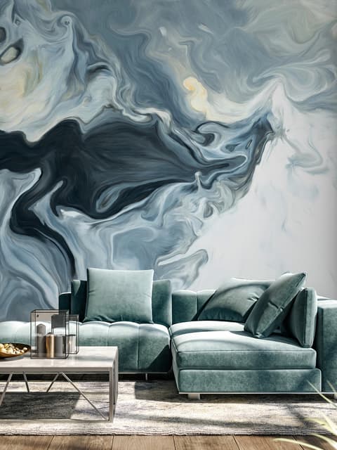 Abstract Watercolor Style Dark Marble Wallpaper Mural