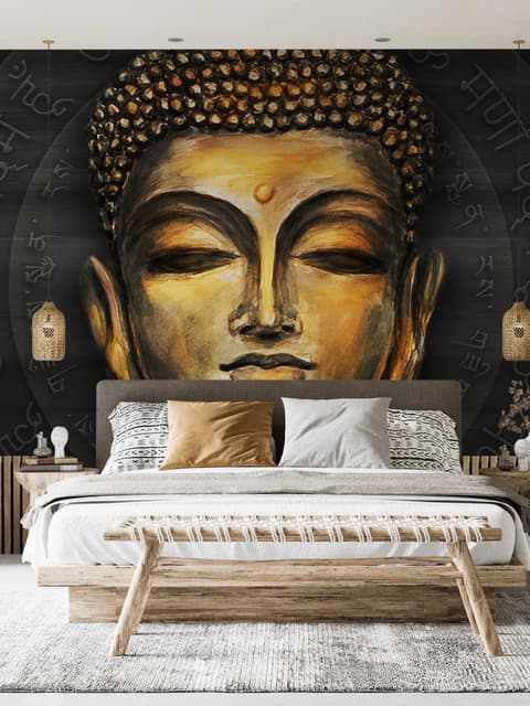 Dark Background Gautama Buddha Wallpaper Mural