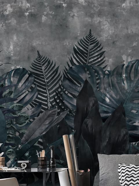 Dark Green Leafy Scenery Wallpaper Mural